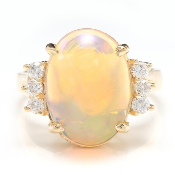 6.10ct Ethiopian Opal & Diamond 14KY Gold Ring
